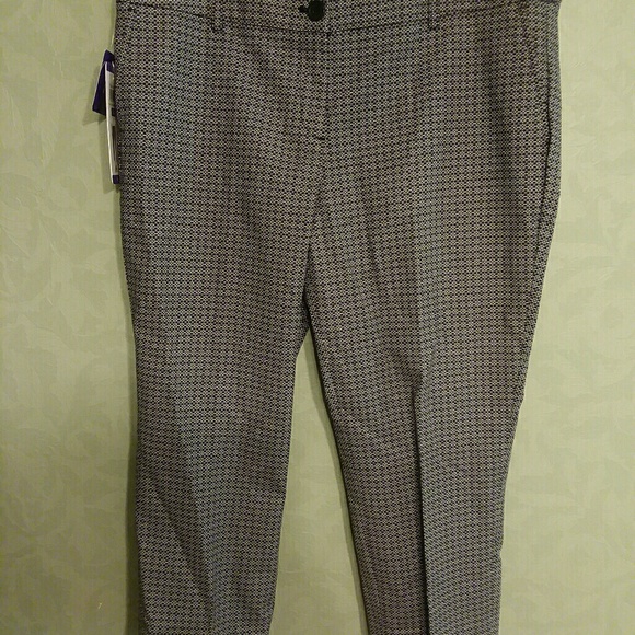 Hilary Radley Womens Stretch Slim Leg Crop Pant 14, Black//Ivory